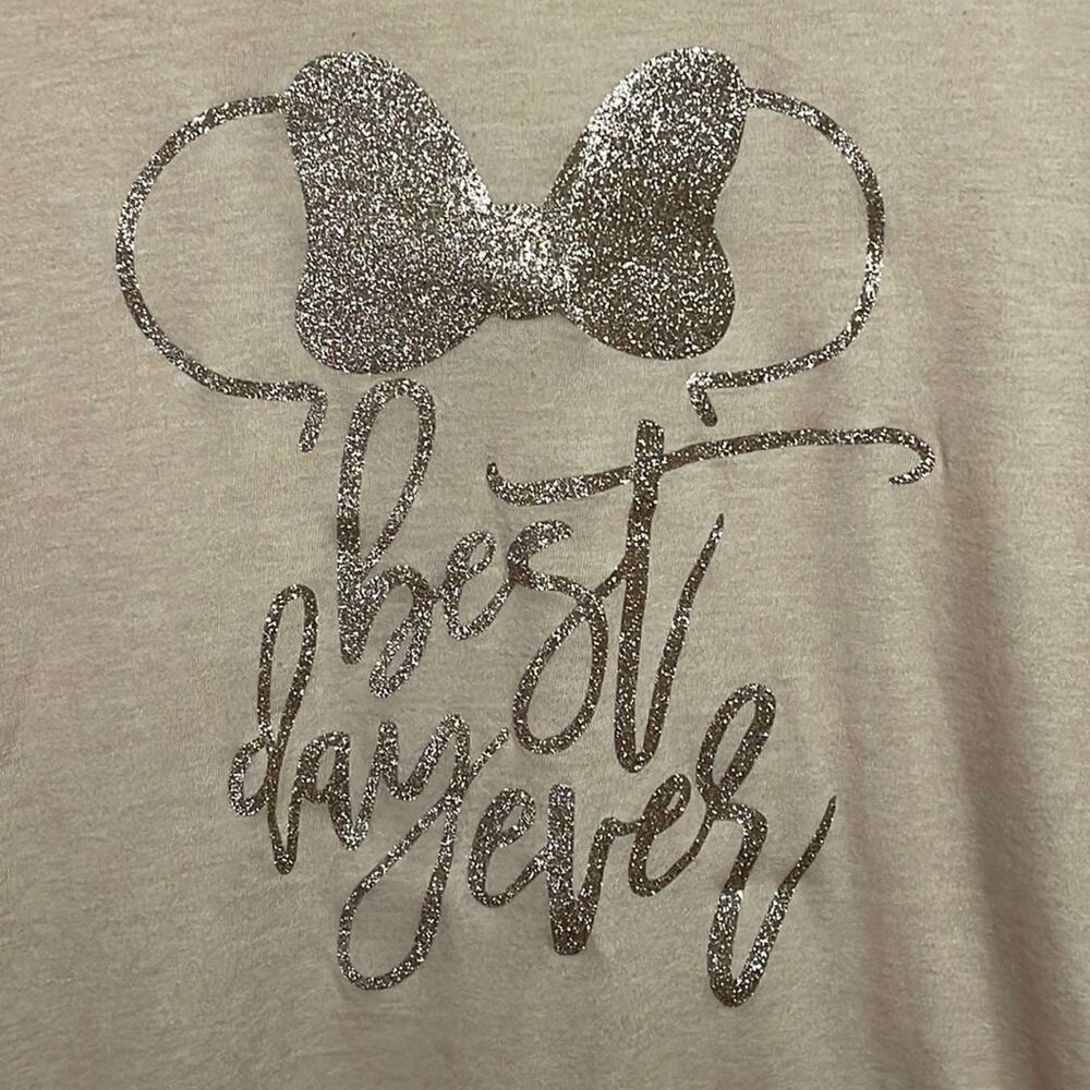 Minnie Mouse Disney Best Day Ever Glitter Shirt Disneyland SZ Medium Large - Picture 3 of 5